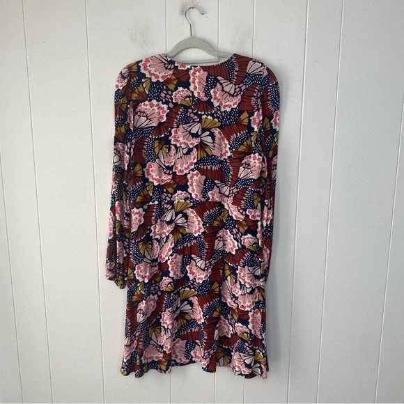 Boden V-Neck Tea Dress Flower Butterfly Petal Stamp Boho Print Dress US 12 - Picture 3 of 10